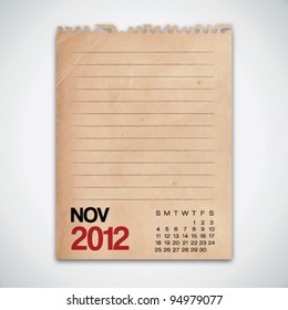 2012 Calendar November Grunge Vintage Paper Vector