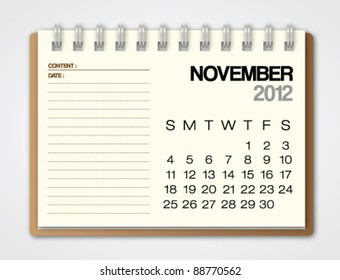 2012 Calendar November notebook vector