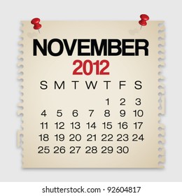2012 Calendar November Old Torn Paper Vector
