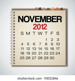2012 Calendar November On Old Notebook Vector