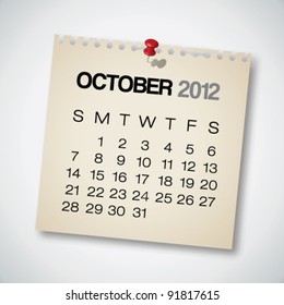 2012 Calendar October Old Torn Paper Vector