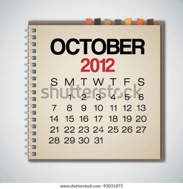 12 Calendar October On Old Notebook Stock Vector Royalty Free
