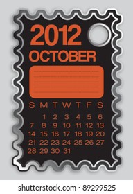 2012 Calendar October Sticker Label Vector