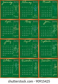 2012 calendar on a blackboard, hand drawn student profile design for international schools