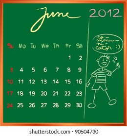 2012 calendar on a blackboard, june design with the happy communicator student profile for international schools