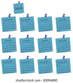 2012 calendar on blue hand written memo pads