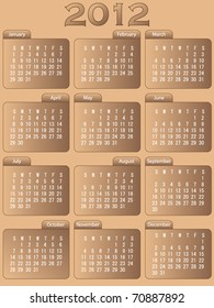 2012 Calendar on File folders