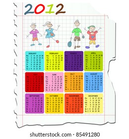 2012 calendar on math paper with kids drawings.