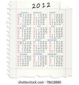 2012 Calendar on a squared mathematical paper