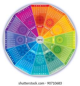 2012 Calendar in Rainbow Colors with Mandalas