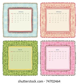 Kalender 2012. Zweites Quartal. Januar, Februar, März, April