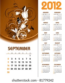 2012 Calendar. September.
