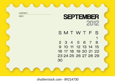 2012 Calendar September Card Vector