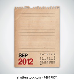 2012 Calendar September Grunge Vintage Paper Vector
