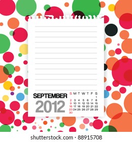 2012 Calendar September Note paper on Colorful Background Vector