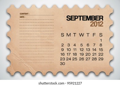 2012 Calendar September Old Texture Notebook Vector