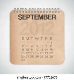 2012 Calendar September Old Texture Paper Vector