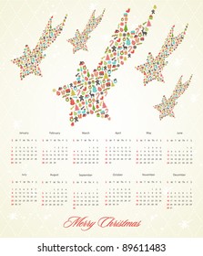 2012 Calendar with Stylized Retro Christmas Background