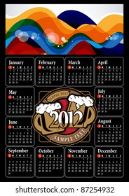 2012 Calendar. Vector illustration with beer steins