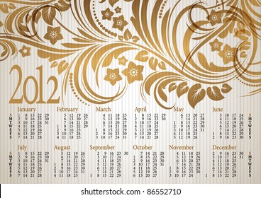 2012 Calendar. Vector illustration with floral elements