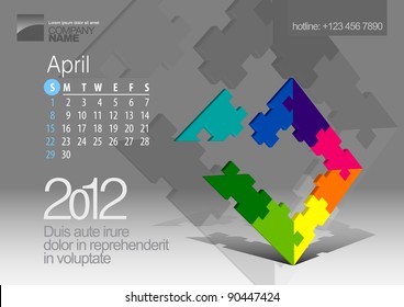 2012 Calendar. Vector Illustration with Puzzle vector element. In the gallery also available other months of the calendar