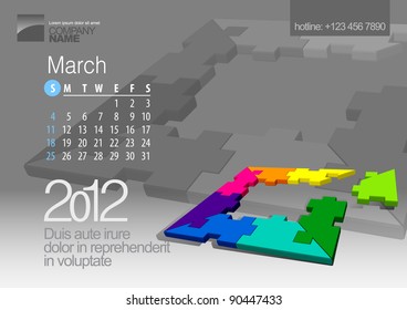 2012 Calendar. Vector Illustration with Puzzle vector element. In the gallery also available other months of the calendar