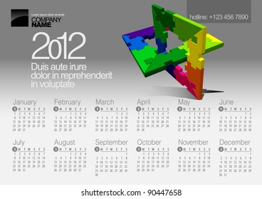 2012 Calendar. Vector Illustration with Puzzle vector element