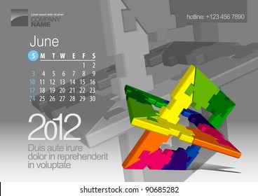 2012 Calendar. Vector Illustration with Puzzle vector element. In the gallery also available other months of the calendar