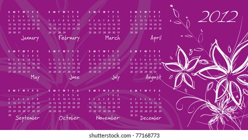 2012 calendar - week starts on Sunday