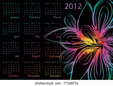 2012 calendar - week starts on Sunday