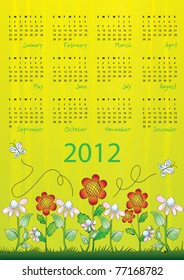 2012 calendar - week starts on Sunday