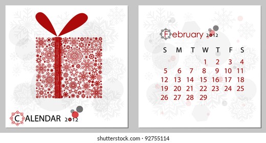 2012 calendar,February. All elements are layered separately in vector file. Easy editable.