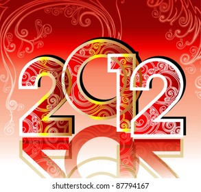 2012. A card in red and purple shades with winter patterns. New year design template.