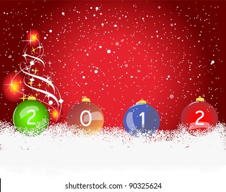 2012 Christmas balls and snowy background