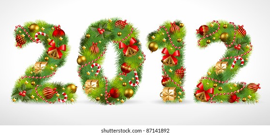 2012, christmas tree font. Vector illustration.