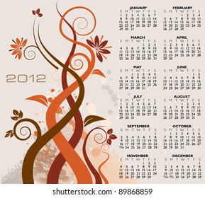 2012 floral calendar. With Space reserved for your text.