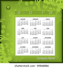 2012 floral calendar. With Space reserved for your text.