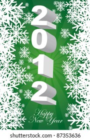 2012 green card with snowflakes background. vector