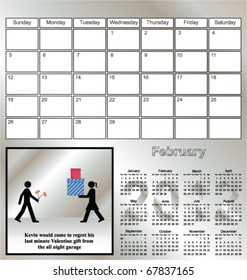 2012 Kevin series calendar for the month of February