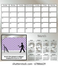 2012 Kevin series calendar for the month of March
