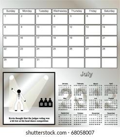 2012 Kevin series calendar for the month of July