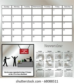 2012 Kevin series calendar for the month of November