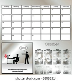 2012 Kevin series calendar for the month of October