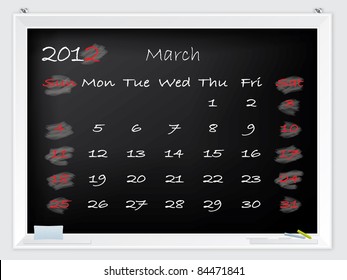 2012 March calendar drawn by hand on a blackboard