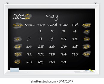 2012 May calendar drawn by hand on a blackboard