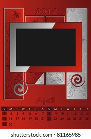 2012 monthly calendar A3 photo frame for your photos vector for print april