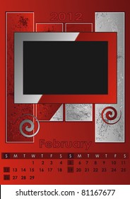 2012 monthly calendar A3 photo frame for your photos vector for print february