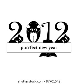 2012 New Year Card - cats instead of digits - original funny vector illustration