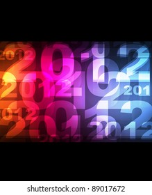2012 New Year card neon lights shining on the dark vector background