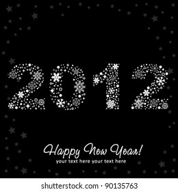 2012 New Year shiny invitation postcard with snowflakes, stars and glitter. Vector illustration